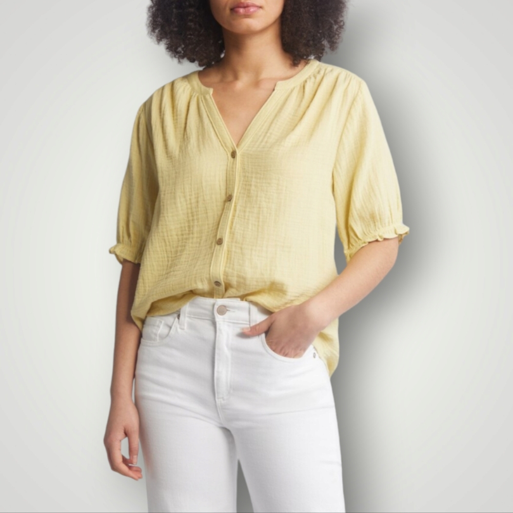 Beachlunchlounge Top Womens M Mustard Gauzy Boho Chic Relaxed Fit Textured‎ New
